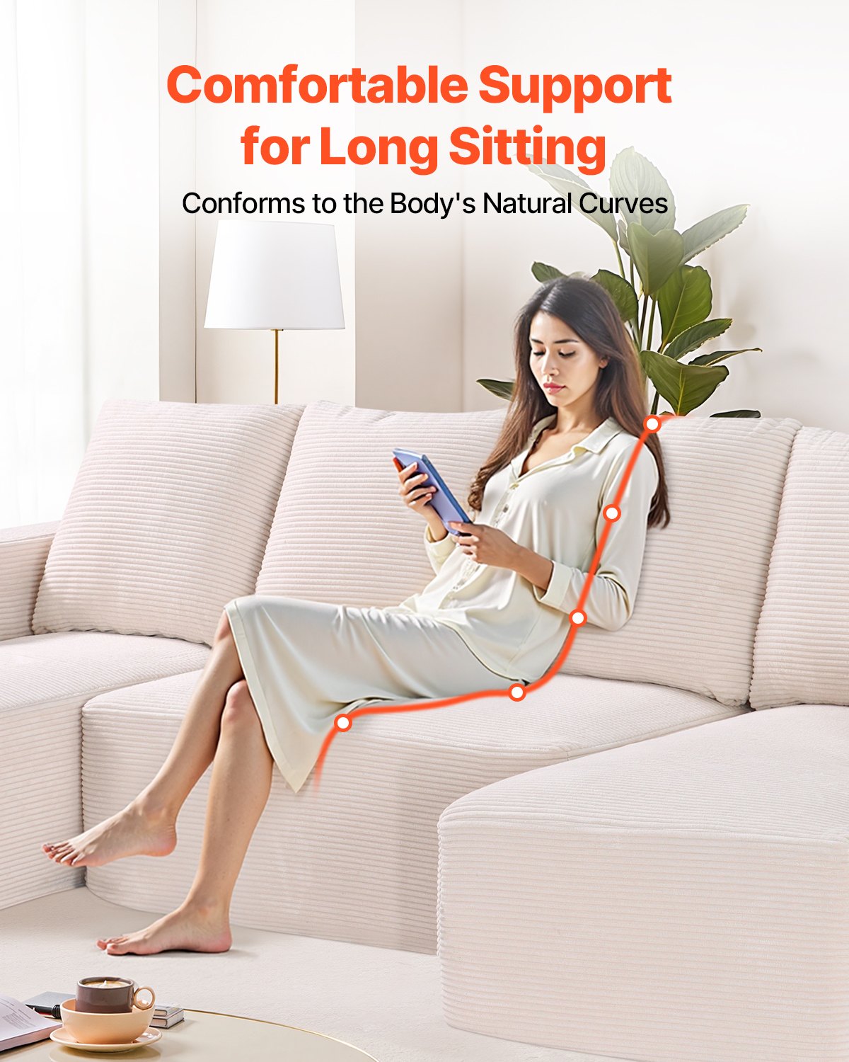 Modular Sectional Sofa, U Shaped Modular Sofa With Chaise, Cloud Sectional Couch With High Rebound Sponge And Density, Upholstered Corduroy Couch With Cushion For Living Room, Bedroom, Beige