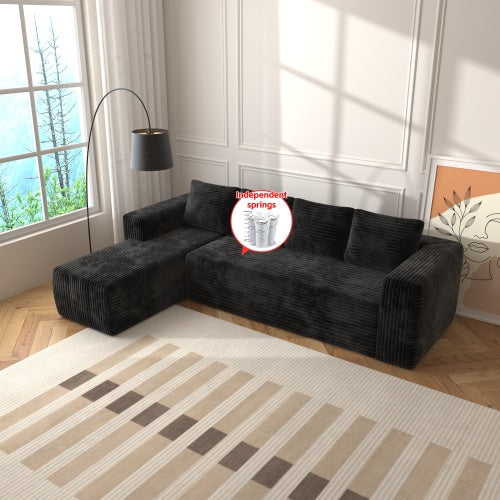 Cloud Sectional Couch With L-Shape Chaise,Modern Modular Sofa With Deep Seat, Upholstered Couches With Right Facing Chaise For Living Room Bedroom, No Assembly Required, Black Plush Corduroy Fabric