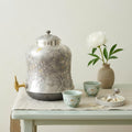 Pure 999 Fine Silver Ornate Silver-Toned Beverage Dispenser with Intricate Peony Relief and Brass-Colored Spigot - Handicraft