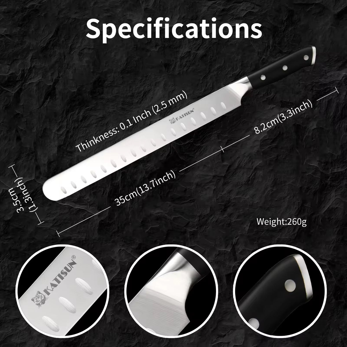 10-inch Carbon Steel Chef Knife For Beef, Turkey, And Ham, With Triple Rivet Handle