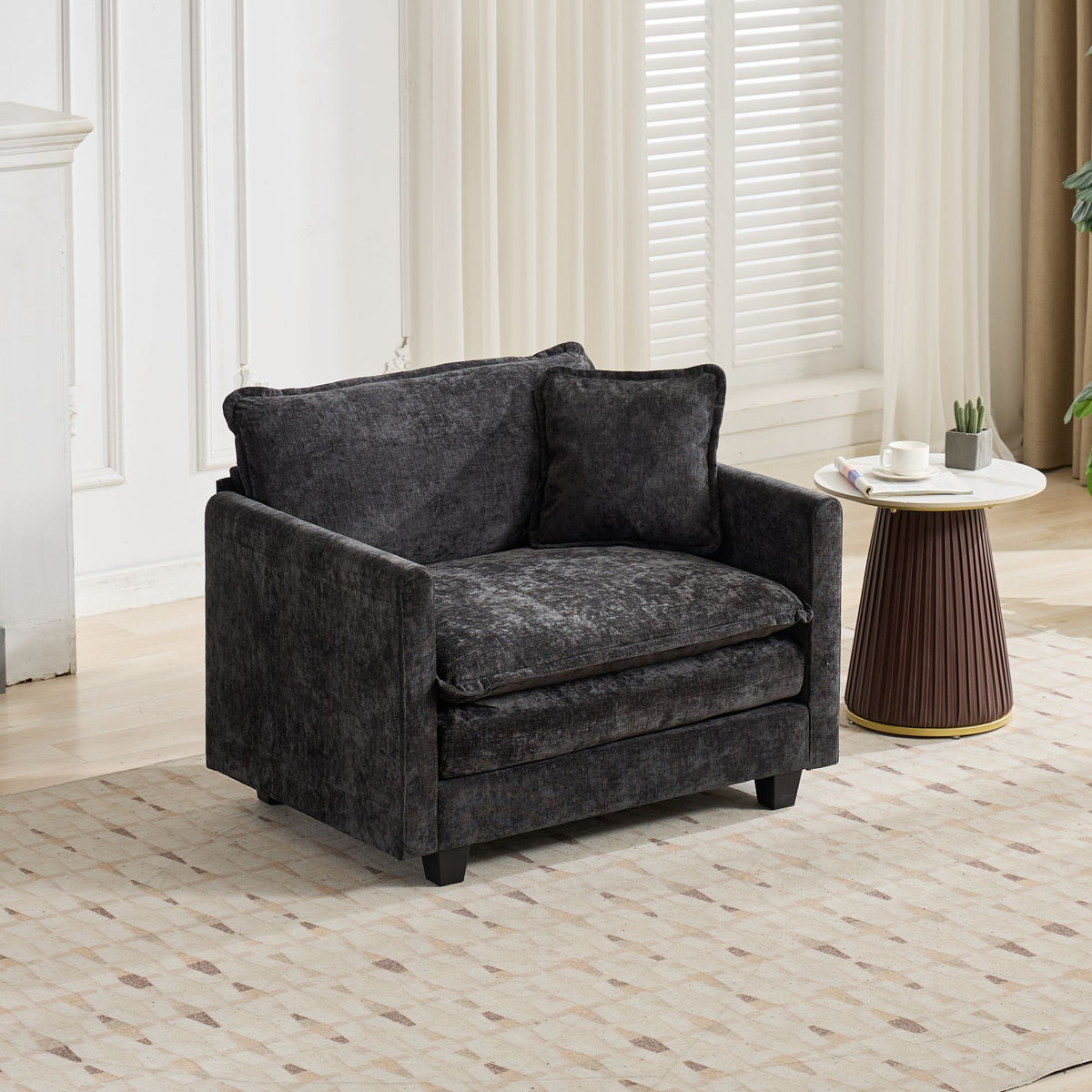 Cloud Sofa Single Seat Ottoman Is Not Included, Modern Sectional Couch, For Living Room Bedroom And Apartment, Comfy Double Layer Upholstered Seat Cushion, Breathable Chenille Fabric, Black