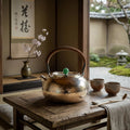 Pure 999 Fine Silver Handcrafted Hammered Silver Teapot with Rattan-Wrapped Handle and Jade Green Lid Knob - Handicraft