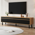 TV Cabinet, TV Table, TV Panel, Low Cabinet With Four Doors. Fine Texture. Black And Wood Color.