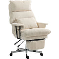 Executive Office Chair With Lumbar Support, Footrest, High Back Reclining Overstuffed Desk Chair With, Cream White