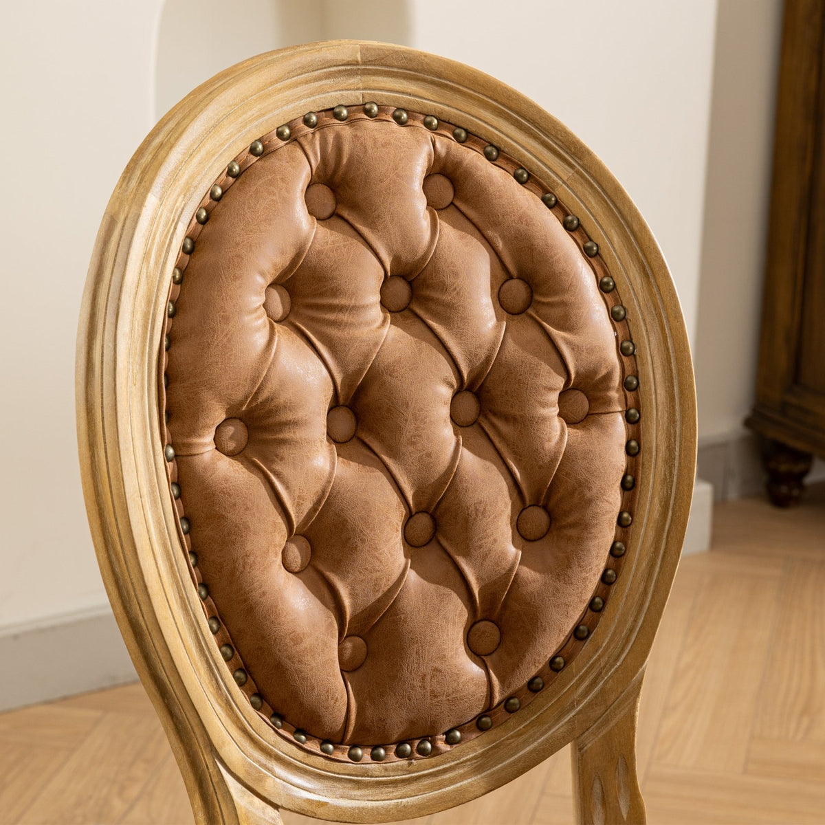 French Style Solid Wood Frame Antique Painting,Hand-pulled Buckle Decoration PU Artificial Leather D