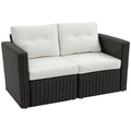 2 Piece Patio Wicker Corner Sofa Set, Outdoor PE Rattan Furniture, with Curved Armrests and Padded Cushions for Balcony, Garden, or Lawn, Beige