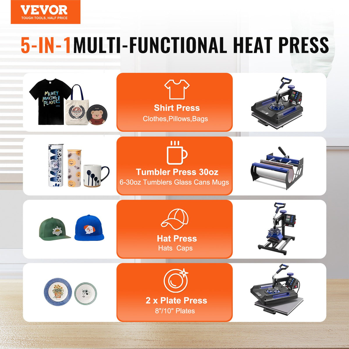 Heat Press Machine, 15 X 15 Inch, Digital T-Shirt Pressing, Teflon Coating, For T-Shirts/Mugs/Hats/Plates, Black+Blue