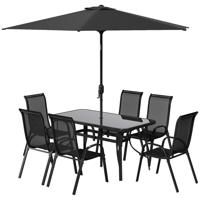 8 Pieces Patio Furniture Set With 9Ft Patio Umbrella, Outdoor Dining Table And Chairs, Black