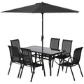 8 Pieces Patio Furniture Set With 9Ft Patio Umbrella, Outdoor Dining Table And Chairs, Black