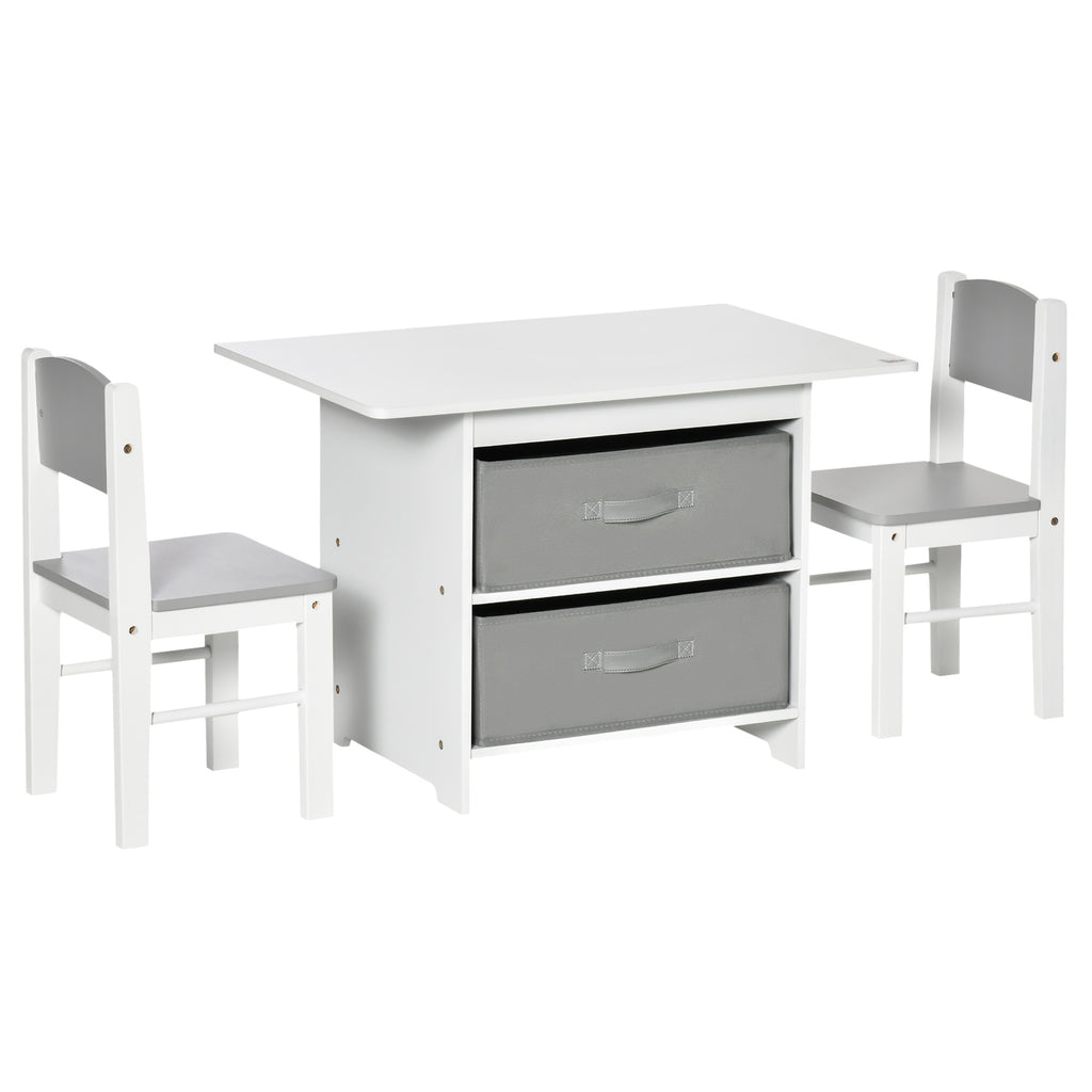 3 Pcs Kids Table & Chairs Set Mini Seating Furniture Home Playroom Bedroom Dining Room W/ Storage Drawers Safe Corners For 2-4 Years Old White