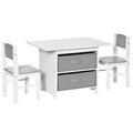 3 Pcs Kids Table & Chairs Set Mini Seating Furniture Home Playroom Bedroom Dining Room W/ Storage Drawers Safe Corners For 2-4 Years Old White