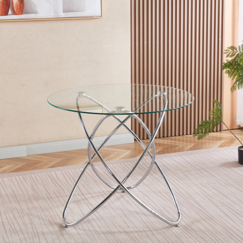 Modern glass table with metal leg