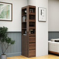 70.87 H Display Storage Cabinet , 4-Tier Shelf, 3 Side Drawers & 4 Small Display Shelves , Modern Wooden Tall Bookshelf Bookcase For Living Room Home Office