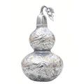 Pure 999 Fine Silver  Gourd Vessel with Engraved Mountain Landscape and Leaf Ornament-Premium gourd - Handicraft