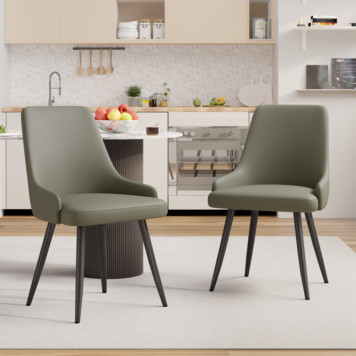 Modern Dining Chairs Set Of 2, Faux Leather Upholstered Dining Room Chairs With Widened Seat, Armless Side Chairs With Metal Legs