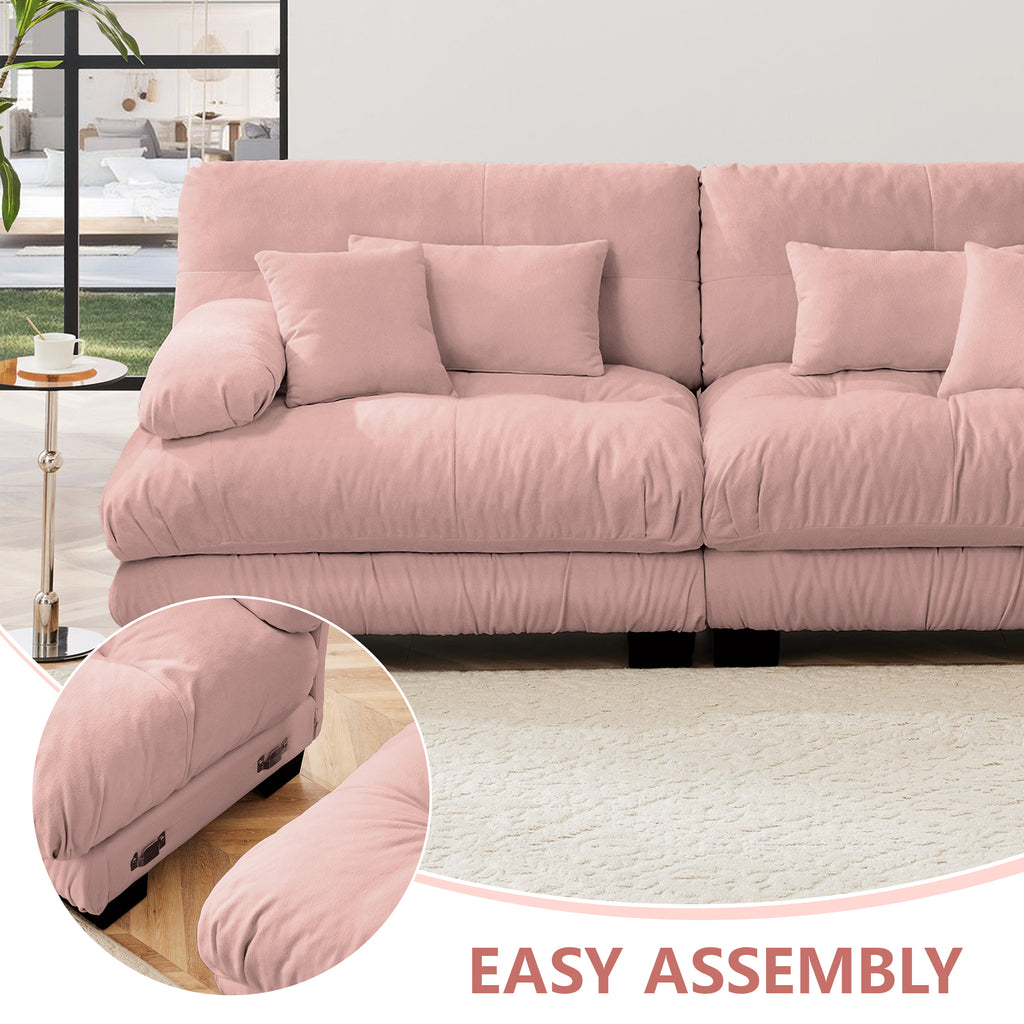 3-Seater Sectional Sofa Modular Deep Seat Sofa Couch , Chenille Sofa Soft Comfy Upholstered Furniture For Living Room, Apartment, Studio, Office,Chenille Pink