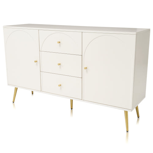 Sideboard Cabinet For Living Room, Chest Of Drawers With 2 Doors And 3 Drawers, Adjustable Shelf, Cream White, 40D X 140W X 84H CM