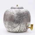 925 Sterling Silver Handcrafted Silver-Toned Beverage Dispenser with Intricate Oriental Landscape and Pagoda Relief Artistry - Handicraft