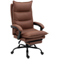 Executive Massage Office Chair with 6 Vibration Points, Microfiber Computer Desk Chair, Heated Reclining Chair with Footrest, Armrest, Double Padding, Brown