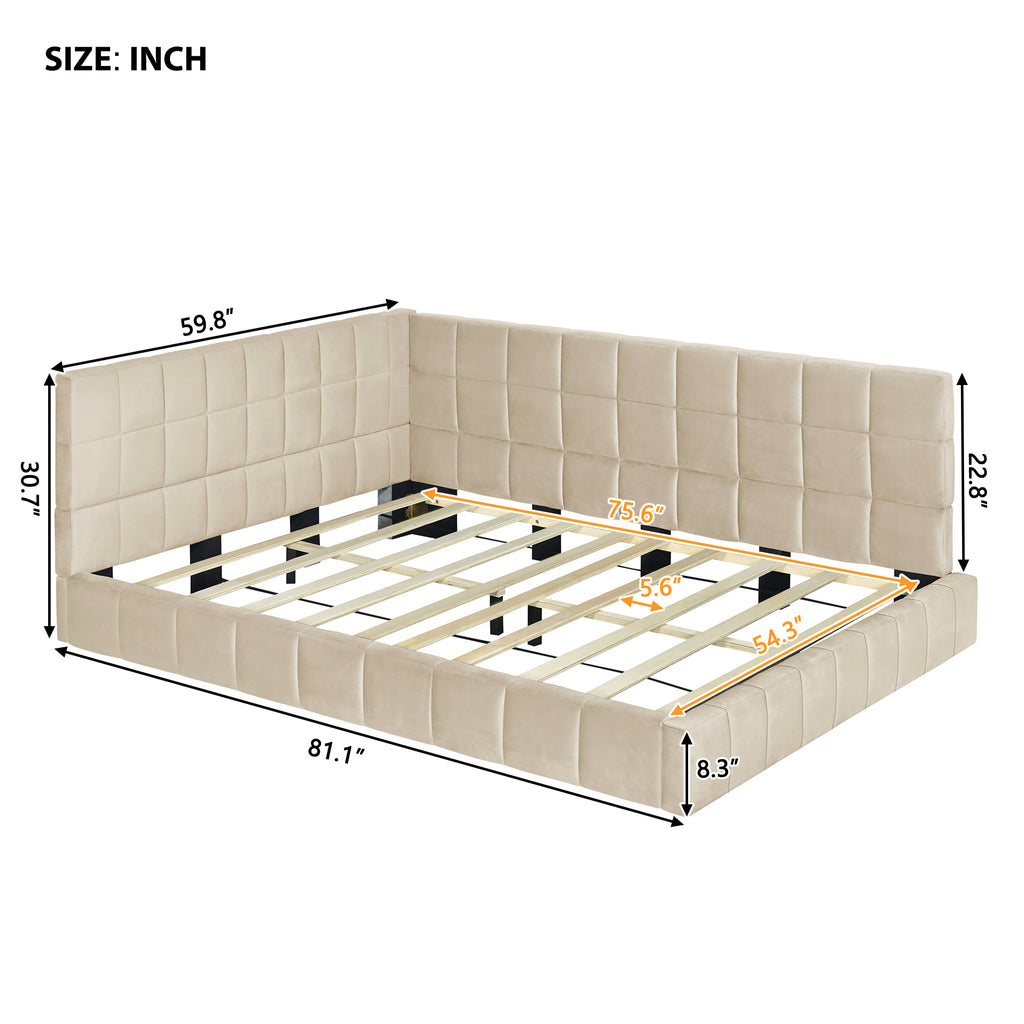 Full-size Upholstered Sofa Bed, Sofa Bed Frame - Beige, Velvet
