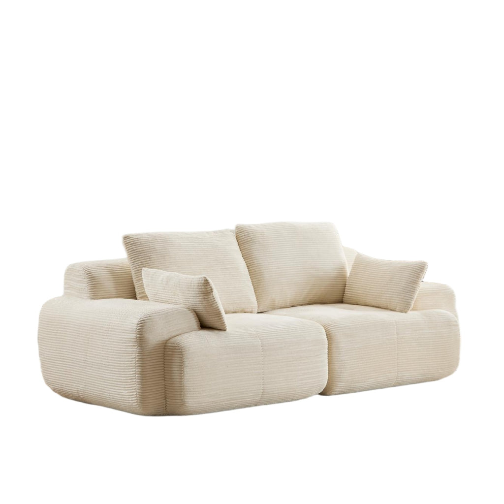 Modern Memory Foam Compressed Sofa,2 Seater Large Sectional Couches For Living Room,Pet-Friendly Cloud Modular Sectional Sofa,Corduroy Fabric,Extra Deep Loveseat,No Assembly Required, Beige