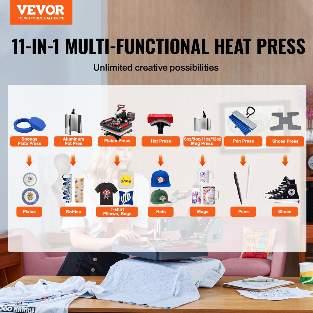 11 In 1 Heat Press  12 X 15 Inch, Multifunctional Clamshell Printer  Heat Press Machine