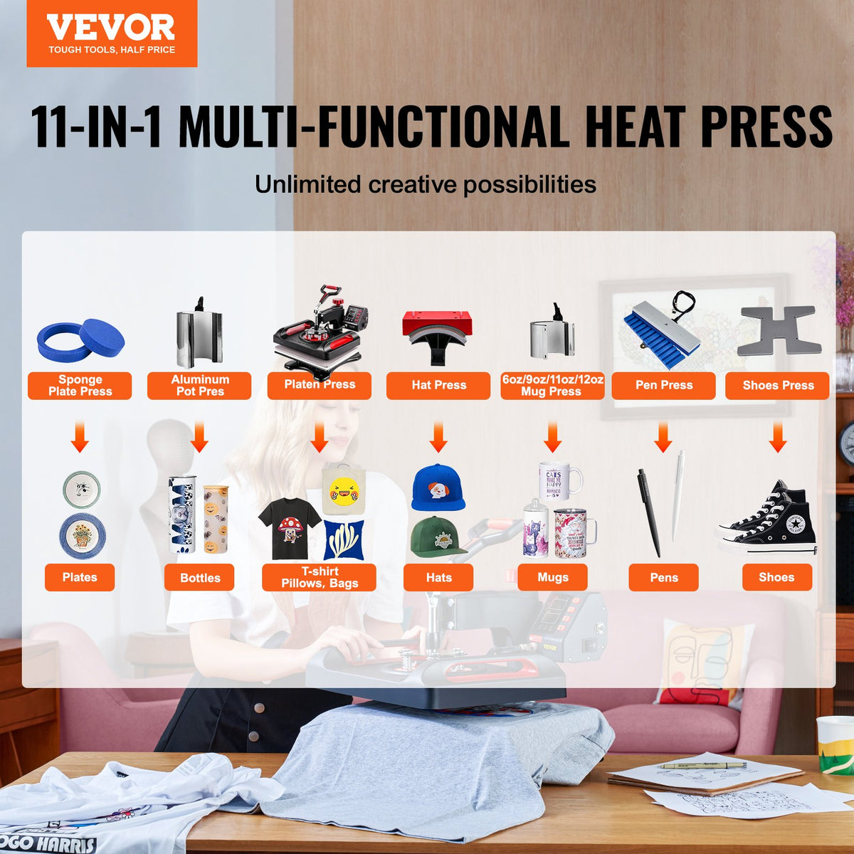 11 In 1 Heat Press  12 X 15 Inch, Multifunctional Clamshell Printer  Heat Press Machine