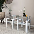 2-Pc Modern Tempered Glass Coffee Tea End Tables For Living Room