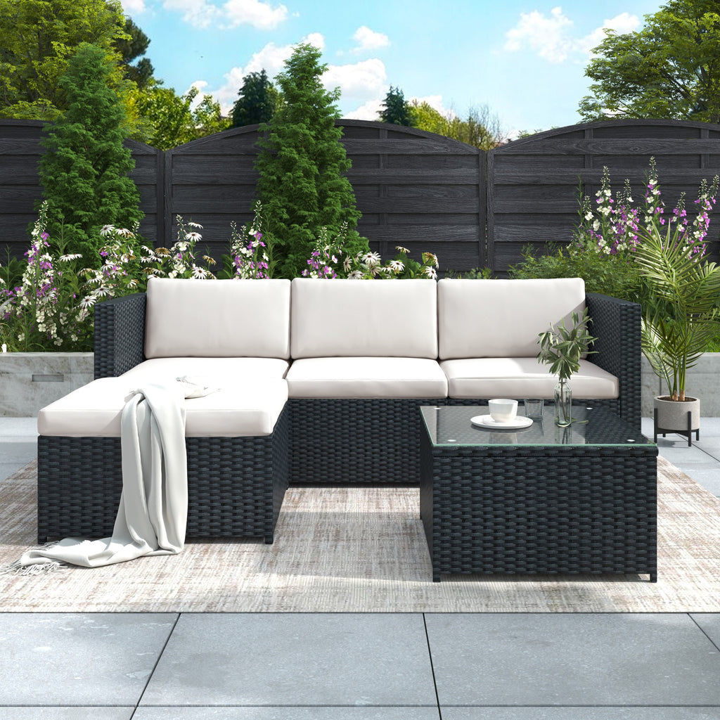 Garden Corner Sofa Rattan Garden Furniture Patio Set Garden Entertaining Set Garden Rattan Furniture Lounge Set,Black