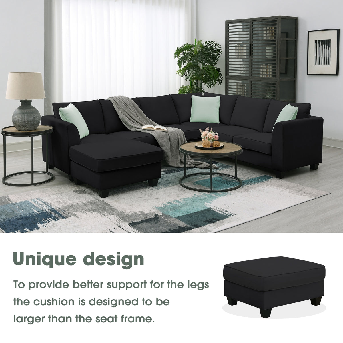 112 87 Sectional Sofa Couches, 7 Seats Modular Living Room Sets