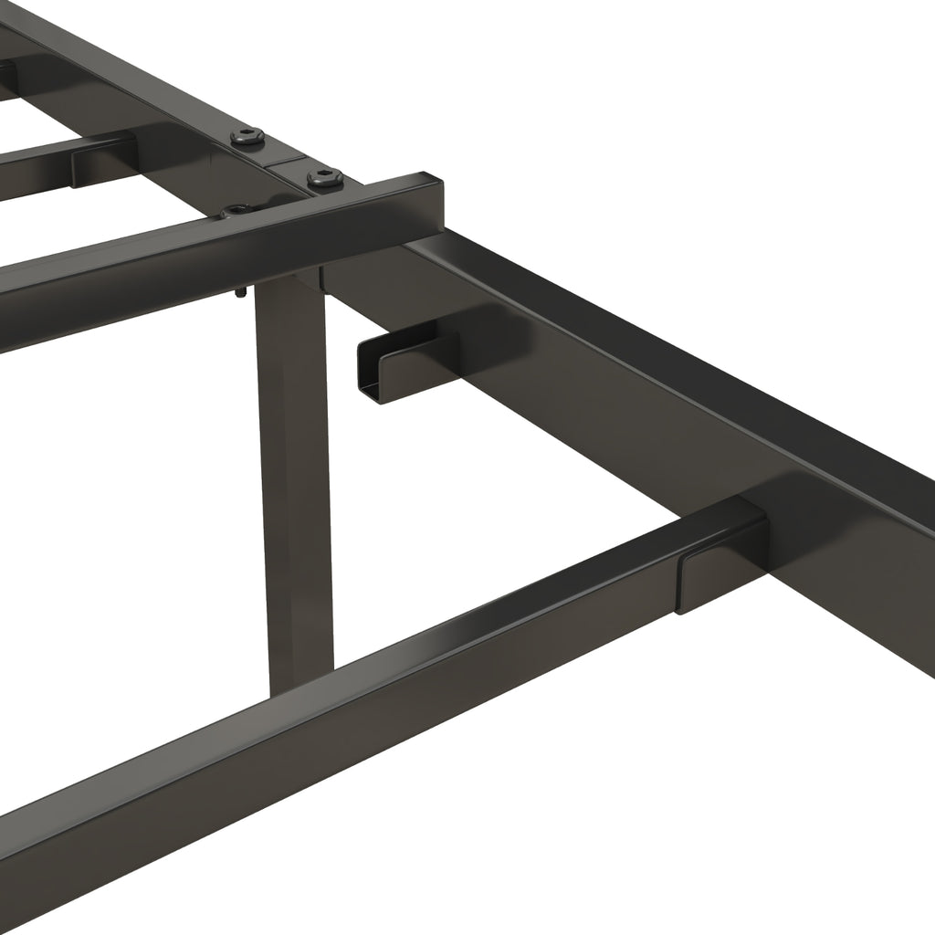Queen Size Bed Frame With Charging Station, Upholstered Headboard, Metal Platform, Grey
