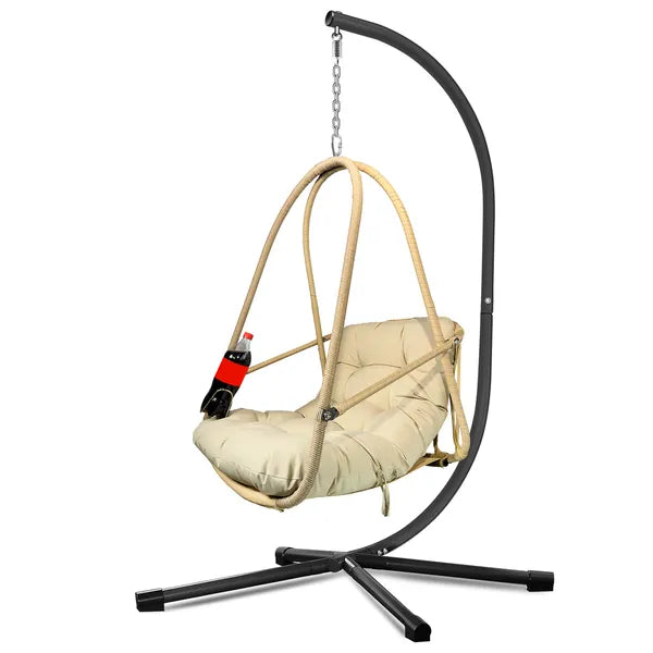 Hanging Egg Chair With Stand - Indoor/Outdoor Woven Rattan Swing Chair With Stand - 350lb Capacity