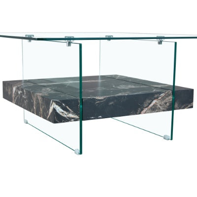 Modern Glass Coffee Table 2-Tier Square | Black Marble Design