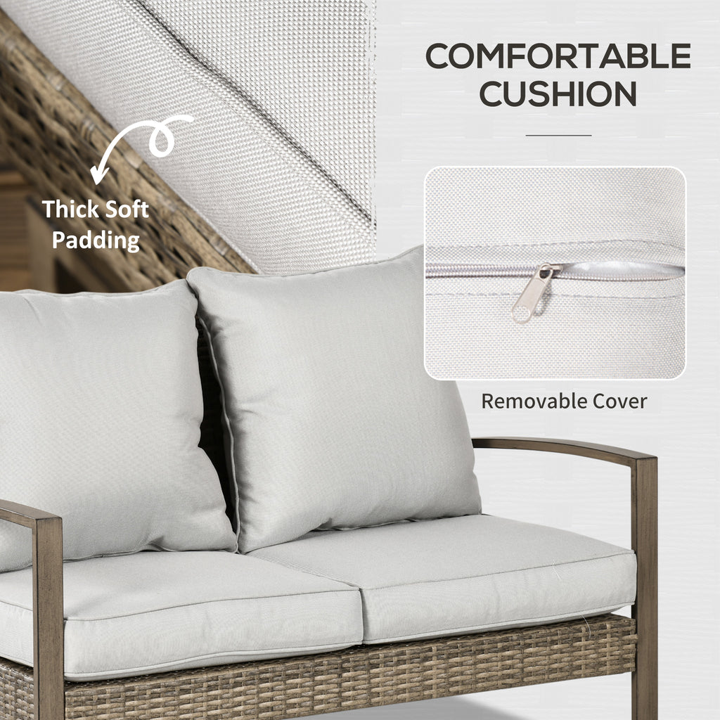 4 Piece Wicker Patio Furniture Set with 2 Rocking Chairs, Loveseat Sofa, Outdoor PE Rattan Conversation Set with Cushions, Aluminum Table for Porch, Poolside, Light Gray