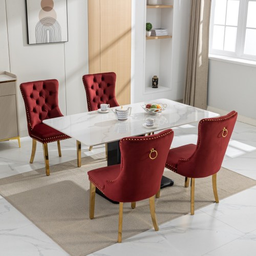 High-end Tufted Solid Wood Contemporary Velvet Upholstered Dining Chair With Golden Stainless Steel Plating Legs,Nailhead Trim,Set Of 2