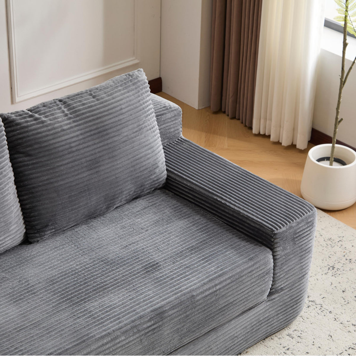 Loveseat Sofa, Comfortable Deep Seat Sofa Bed, Modern Small Corduroy Couch For Living Room Bedroom,Reversible Cushion With Pillows,No Assembly Required,Dark-grey