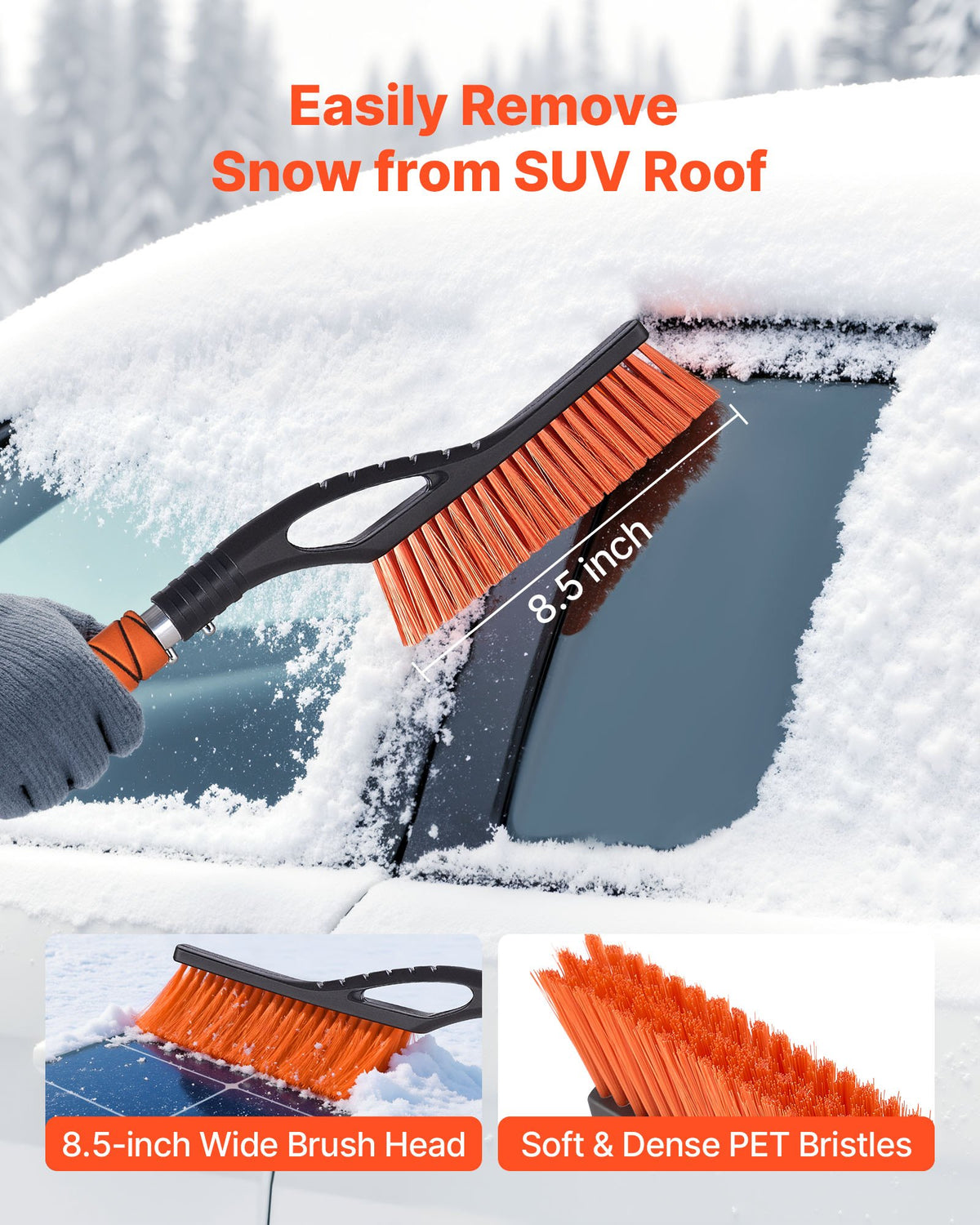 Snow Brush And Ice Scrapers For Car Windshield, 27-inch Aluminum Snow Scraper Removal Tool With Foam Grip & Scratch-Free Bristles, Detachable And Easy-to-Carry For Cars, Trucks, SUVs, RVs