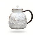Pure 999 Fine Silver Handcrafted Silver Lotus Teapot with Woven Base and Dark Wrapped Handle - Handicraft