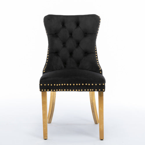 High-end Tufted Solid Wood Contemporary Velvet Upholstered Dining Chair With Golden Stainless Steel Plating Legs