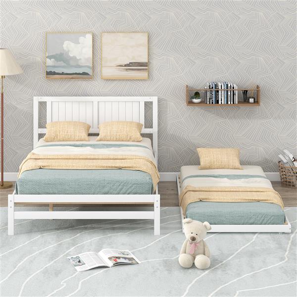 Full-size Platform Bed With Adjustable Rollers, White
