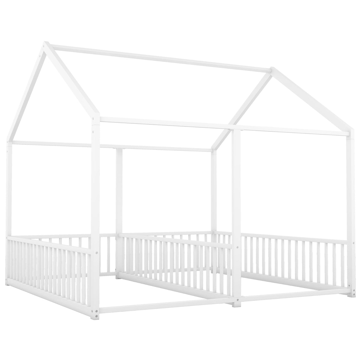 Metal Twin Size House Platform Beds, Two Shared Beds, White