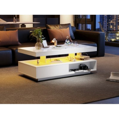 Led Coffee Table With 2 Drawer Storage, High Gloss Coffee Table