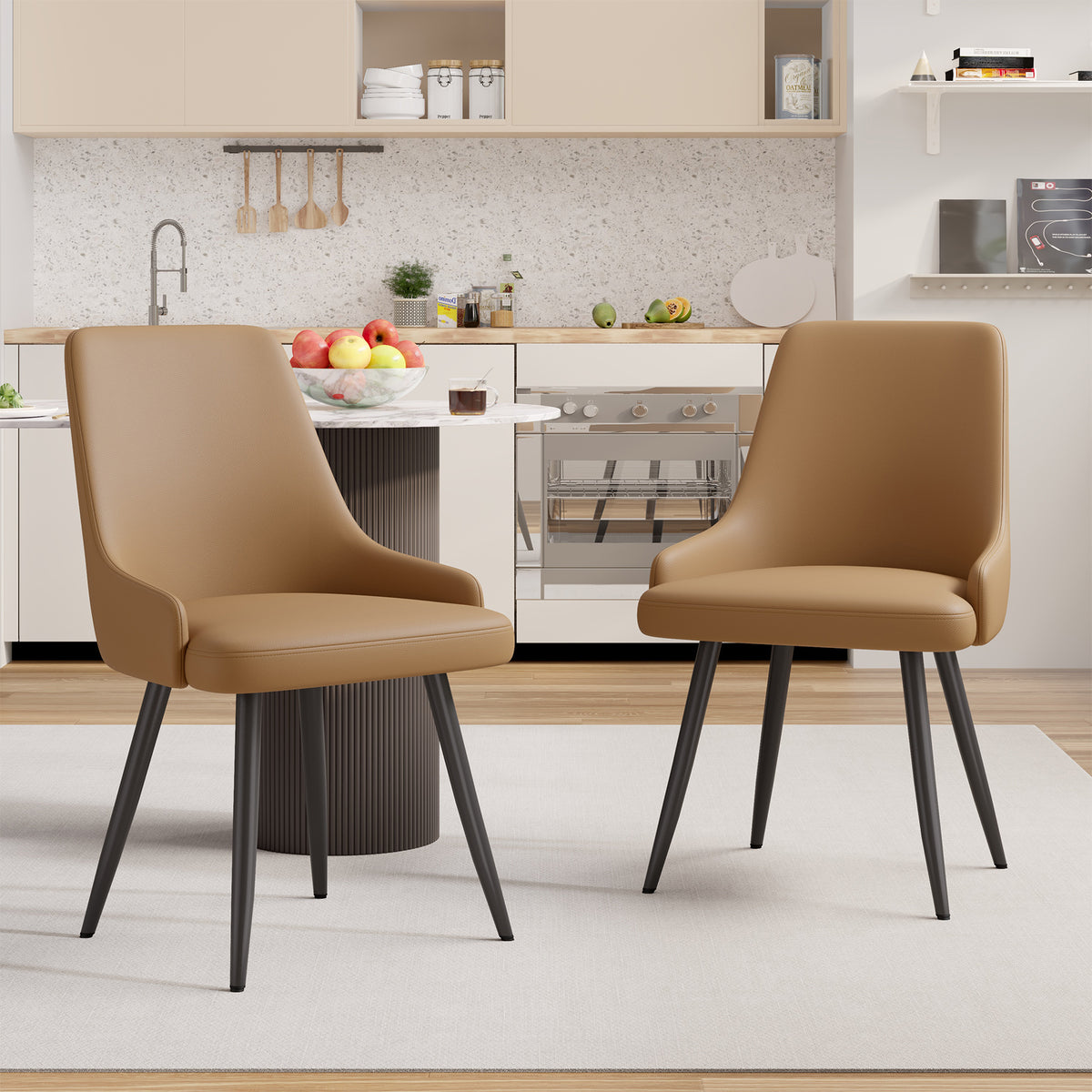Modern Dining Chairs Set Of 2, Faux Leather Upholstered Dining Room Chairs With Widened Seat, Armless Side Chairs With Metal Legs