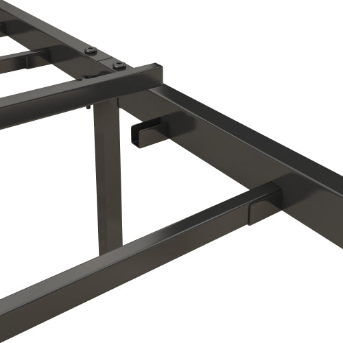 Full Size Bed Frame With Charging Station, Upholstered Headboard, Metal Platform, Grey