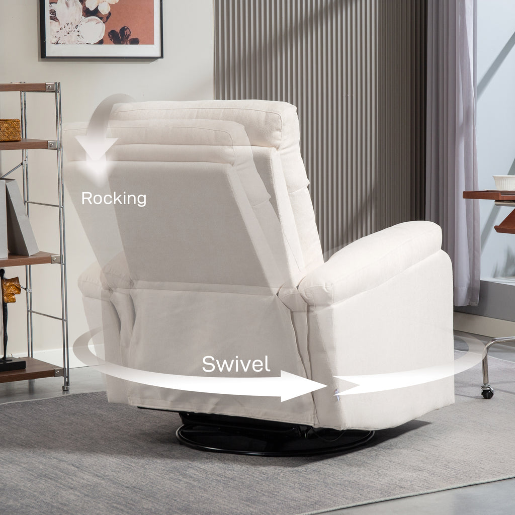 Recliner Chair, Wide Swivel Rocker Chair, Overstuffed Single Sofa With Pocket Spring, Footrest, Quick Assembly, Cream