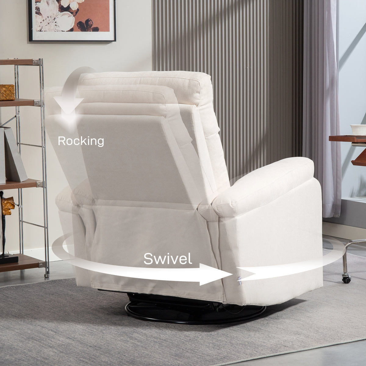 Recliner Chair, Wide Swivel Rocker Chair, Overstuffed Single Sofa With Pocket Spring, Footrest, Quick Assembly, Cream