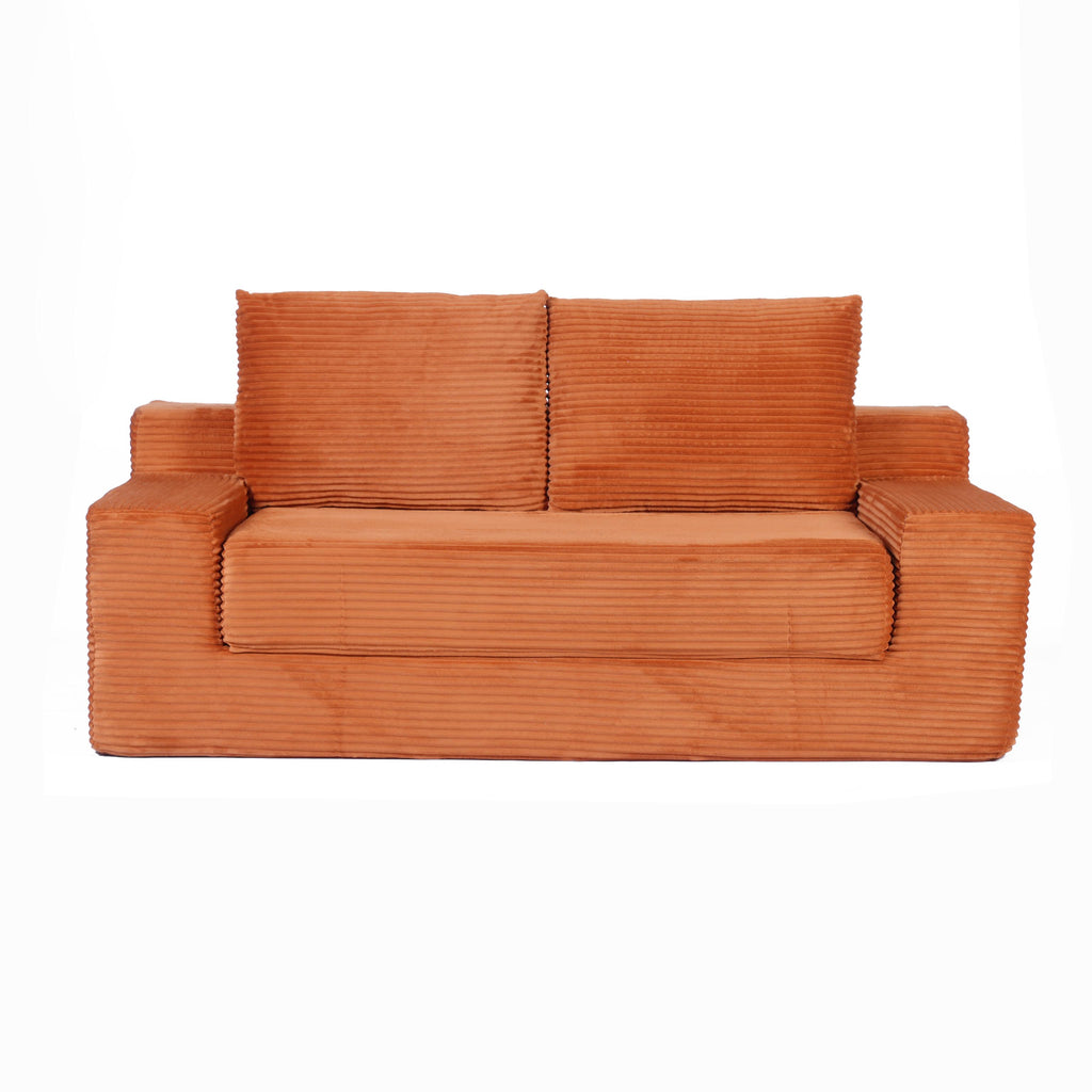 Loveseat Sofa, Comfortable Deep Seat Sofa Bed, Modern Small Corduroy Couch For Living Room Bedroom,Reversible Cushion With Pillows,No Assembly Required,Orange