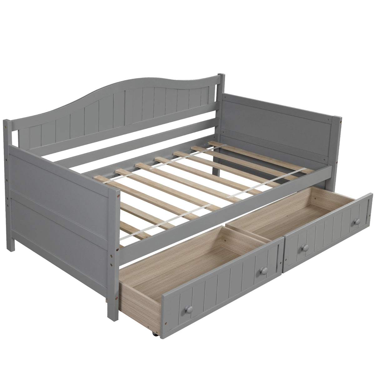 Twin Wooden Daybed With 2 Drawers, Sofa Bed, No Box Spring Needed - Gray