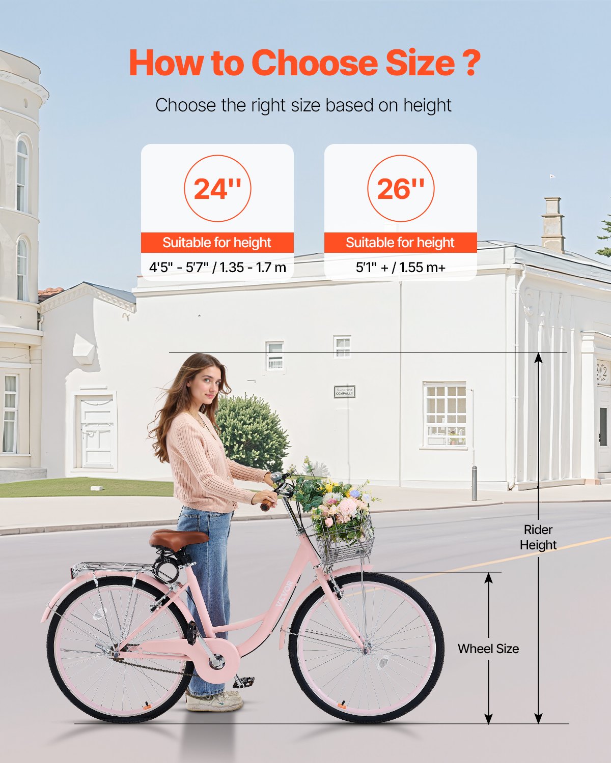 Cruiser Bike, 1-Speed, 26-Inch Pink Beach Cruiser Bike With Large Capacity Basket And Rear Rack, Secure & Sturdy Cruiser Bike With Adjustable Seat, Fits For Cycling, Exercise & Shopping