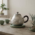 Pure 999 Fine Silver Artistic Silver Teapot Featuring Intricate Hand-Engraved Wave Motif and Textured Finish - Handicraft